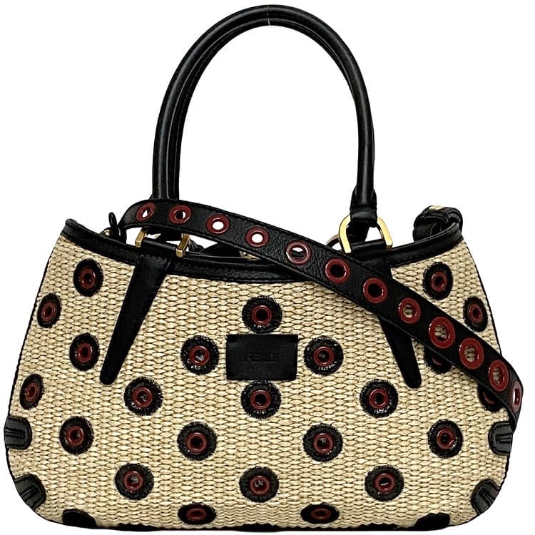 フェンディ 2way バッグ f-22626 ベージュ ブラック 8BN236 美品 ストロー レザー 中古 FENDI 巾着 ショルダーバッグ かごバッグ パンチング ハンドバッグ 人気 定番 お洒落 上品 高級感 シンプル エレガント 女性 レディース 黒 ブランド 本物 鑑定済み