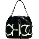 ジミーチュウ 巾着 2way ショルダーバッグ f-22759 ブラック ホワイト 美品 ファー レザー 中古 JIMMY CHOO バッグ クロスボディ ロゴ...