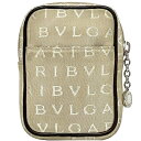 ブルガリ ポーチ ec-22972 ベージュ ブラウン ロゴマニア 26545 小物入れ キャンバス レザー 中古 BVLGARI ロゴ ファスナー タバコ ア...