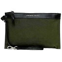 プラダ ポーチ ec-23059 カーキ グリーン ブラック 1BG242 美品 キャンバス レザー 中古 103 PRADA 付属品 トート 中 ポーチのみ ...