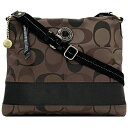 コーチ ショルダーバッグ ec-23076 ブラウン ブラック シグネチャー F20061 美品 キャンバス レザー 中古 COACH クロスボディ ロゴ 総柄 軽い ファスナー 定番 人気 女性 レディース 通勤 通学 コンパクト お洒落 茶色 黒 高級感 上品 ブランド 本物 鑑定済み