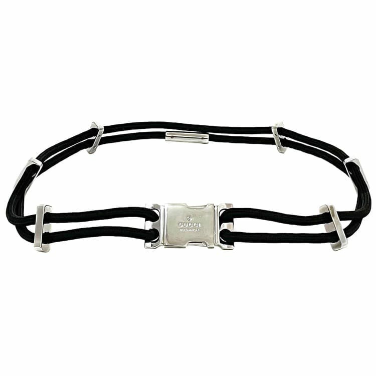 楽天フリマハイクラスブランド館グッチ ワイヤーベルト ec-23105 ブラック シルバー金具 美品 83cm ポリエステル メタル 中古 GUCCI ウエスト ロゴ バックル 二重 シンプル レア 箱付き 黒色 黒 お洒落 カジュアル ベルト 小物 ファッション 通勤 通学 エレガント 上品 ブランド 本物 鑑定済み