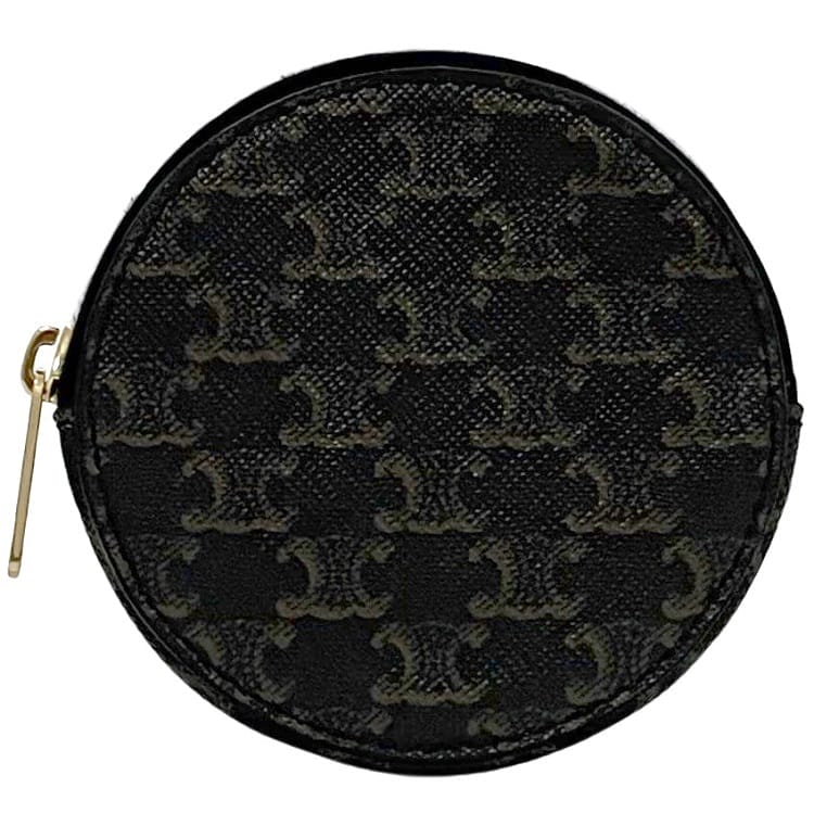 セリーヌ コインケース ec-23309 ブラック トリオンフ 10D22BQ3.38NO 美品 小銭入れ PVC レザー 中古 U-SD-0263 CELINE ラウンド ファスナー ロゴ 丸型 定番 人気 お洒落 上品 高級感 エレガント シンプル 黒 ユニセックス カジュアル ブランド 本物 鑑定済み