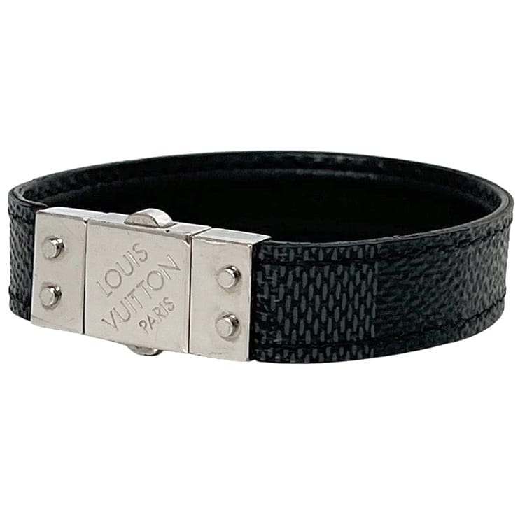 ルイ ヴィトン ブレスレット ブラスレ チェックイット ec-24350 ブラック ダミエ グラフィット M6606E 美品 ダミエキャンバス メタル 中古 LOUIS VUITTON ブレス ロゴ 黒 メンズ レディース 男女兼用 アクセサリー 定番 人気 ブランド 本物 鑑定済み