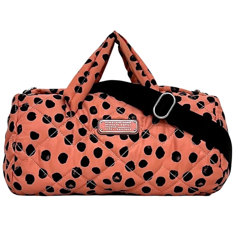 マークバイ マークジェイコブス 2way バッグ ec-24376 ピンクオレンジ ブラック 美品 ナイロン 中古 MARC BY MARC JACOBS 水玉 軽い ボストン 大容量 ファスナー クロスボディ 斜め掛け メンズ レディース 定番 人気 カジュアル 普段使い ブランド 本物 鑑定済