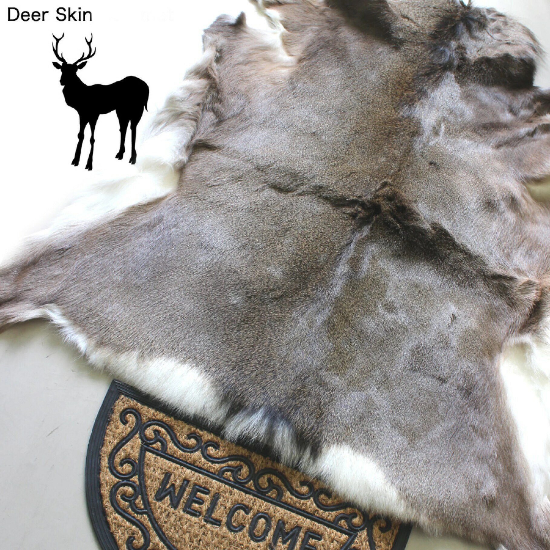 本物の 鹿皮 エゾシカ 蝦夷鹿（冬毛）スキン【毛皮原皮】ラグマット 