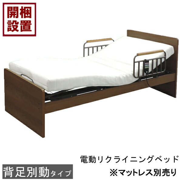 設置サービス付 電動ベッド 電動リクライニングベッド2モーター 手すり シングル ブラウンサイドガード付き HMFB-7002 FHS※マットレス別売り