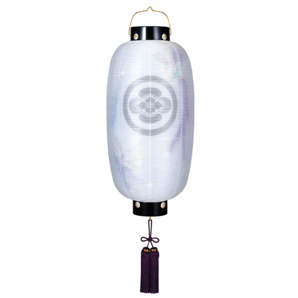 【1/24～楽天P増量&クーポン】 家紋入り 盆提灯 門提灯長 「絹二重 中」電気コード式 家紋入れサービス 8324-02-013L