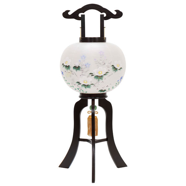 盆提灯行灯大内行灯11号「彩雲の里絹二重絵入」電気コード式8441-11-436