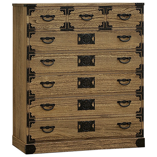 1/24～【ポイント増量&お得クーポン】 着物 収納 ケース 日本製 チェスト タンス 時代仕上げ国産 総桐民芸タンス100cm幅 5段チェスト「牡丹」 送料無料