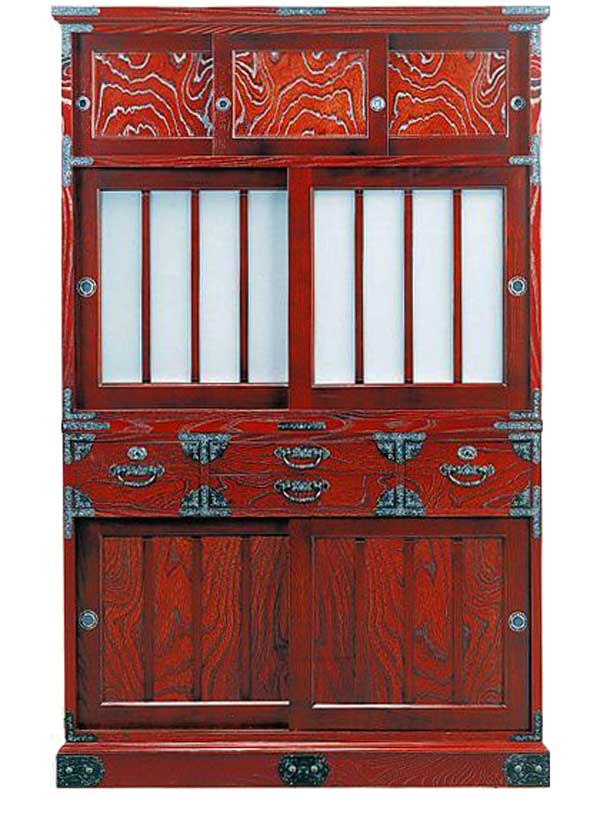 えっ!?【ポイント増量&お得クーポン】 受注生産 民芸家具 和 和風水屋箪笥 食器棚 115cm幅「筑後民芸 1..