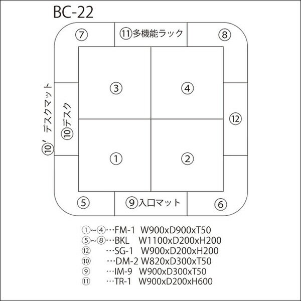 【 キッズコーナー 】 バンビファンシーセット Rコーナー 2畳 BC21 （多機能ラック・デスク・デスクマット・入口マット付） ベビー 幼児 フロアマット キッズスペース