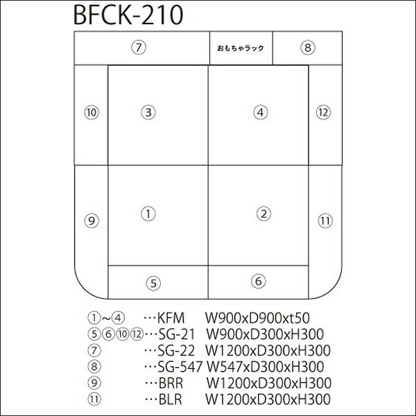 【 キッズコーナー 激安 】 バンビファンシーセット 交通マット・角・Rサイドガード 2畳 BFCK210 （おもちゃばこ付） ベビー かわいい フロアマット キッズスペース