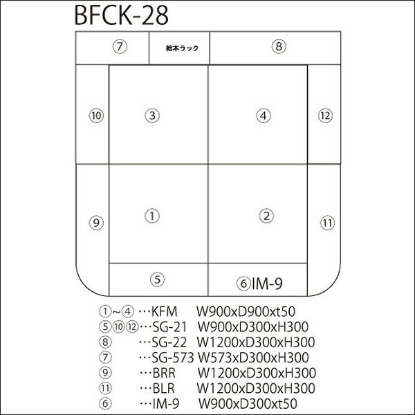 【 キッズコーナー 激安 】 バンビファンシーセット 交通マット・角・Rサイドガード 2畳 BFCK28 （絵本ラック・入口マット付） ベビー かわいい フロアマット キッズスペース