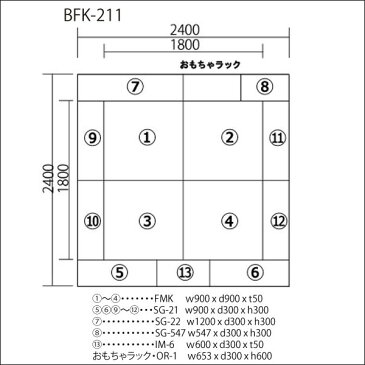 【 キッズコーナー 激安 】 バンビファンシーセット 交通マット・角サイドガード 2畳 BFK211 （おもちゃばこ・入口マット付） ベビー かわいい フロアマット キッズスペース