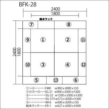 【 キッズコーナー 激安 】 バンビファンシーセット 交通マット・角サイドガード 2畳 BFK28 （絵本ラック・入口マット付） ベビー かわいい フロアマット キッズスペース