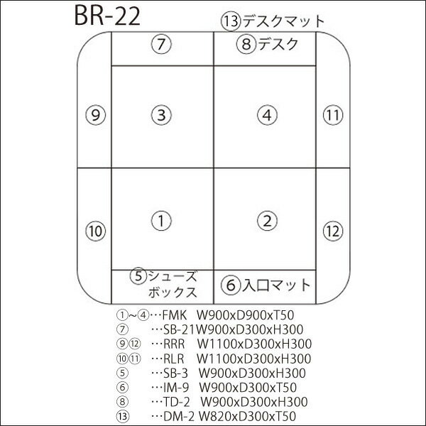 【 キッズコーナー 】 バンビファンシーセット Rサイドガード 2畳 BR22 （シューズボックス・デスク・デスクマット・入口マット付） ベビー 幼児 フロアマット キッズスペース