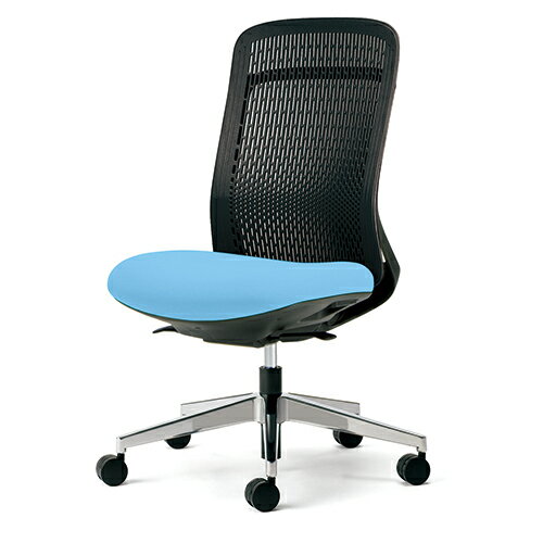 ●アルミ脚 ハイバック スモークブラックシェル 肘なし●カラー：スカイブルー●しなやかな座り心地と上質な存在感の樹脂メッシュチェア。●機能：シンクロロッキング(固定あり)・体重感知●外形寸法：W669・D637・H930mm●座面高：SH4...