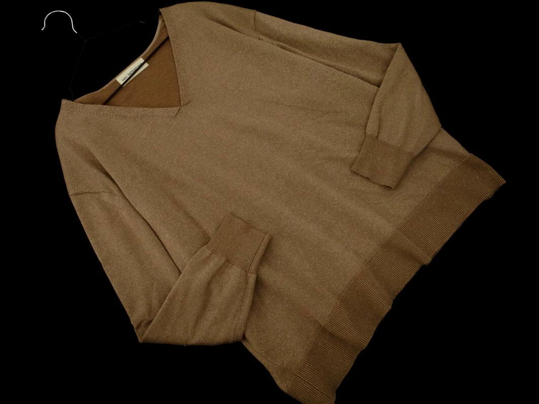 INED イネド Vネック ラメ ニット セーター sizeF/ベージュ ◇■ ☆ fia3 レディース【USED】【中古】【古..