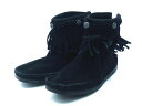 ミネトンカ 299 Back zip boots バックジップブーツ スウェード フリンジ ショート ブーツ size5（22cm）/黒 ◇■ ☆ dib2 レディース【USED】【中古】【古着】【ブランド古着買取 販売ABJ】