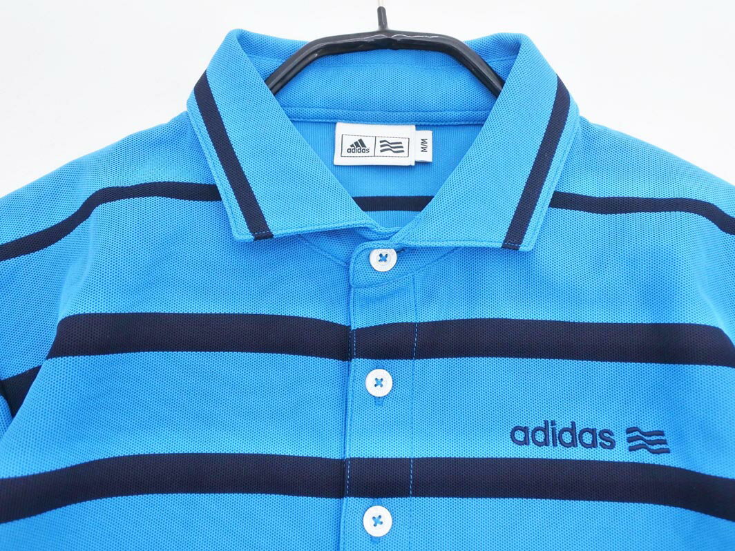 adidas アディダス テーラーメイド ボーダー ゴルフ ポロシャツ sizeM/青x黒 ■◆ ☆ ffb6 メンズ【USED】【中古】【古着】【ブランド古着買取・販売ABJ】
