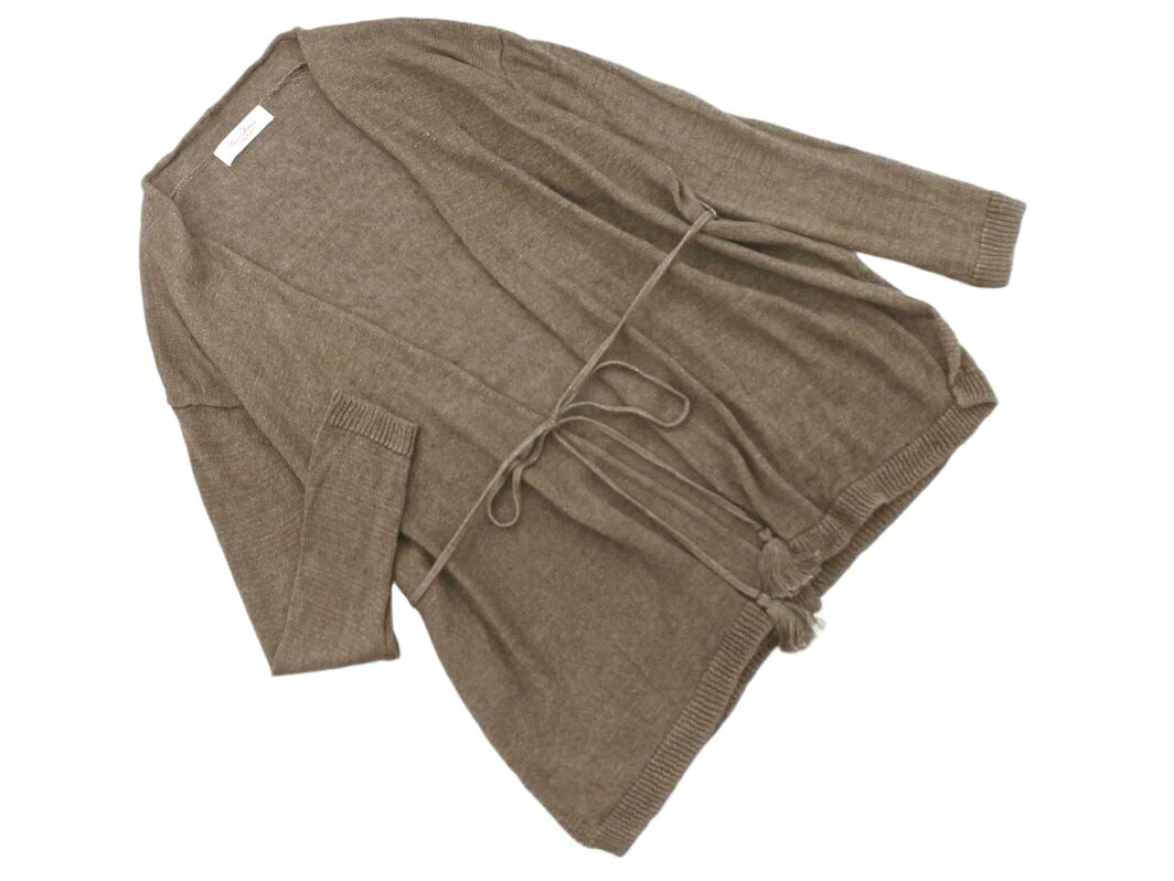 FRAME WORK フレームワーク リネン100% ウエストリボン カーディガン モカ ■◇ ☆ fgc8 レディース【USED..