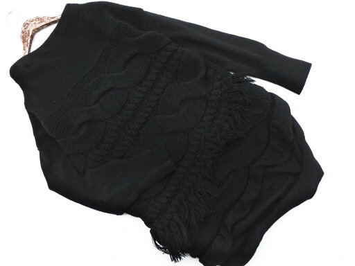 eaaf LE TRICOT ル トリコ ケーブル編み フリンジ モックネック ニット セーター sizeONE/黒 ◇■ ☆ fab4 レディース【USED】【中古】【古着】【ブランド古着買取・販売ABJ】 eaaf LE TRICOT ル トリコ ケーブル編み フリンジ モックネック ニット セーター sizeONE/黒 ◇■ ☆ fab4 レディース【USED】【中古】【古着】【ブランド古着買取・販売ABJ】