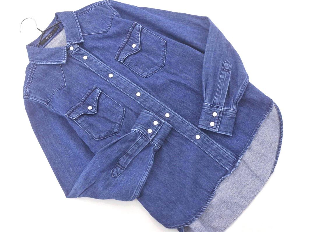 AZUL BY MOUSSY アズールバイマウジー スナップボタン 長袖 デニム シャツ sizeS/紺 ◇■ ☆ dla1 レディース【USED】【中古】【古着】【ブランド古着買取・販売ABJ】