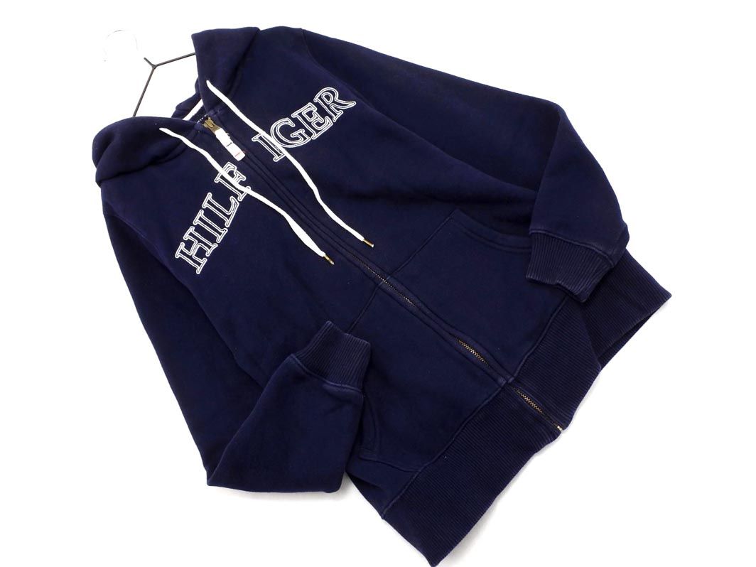 TOMMY HILFIGER トミーヒルフィガー 裏起毛 ロゴ ジップアップ パーカー sizeS/濃紺 ◇■ ☆ ebb3 レディース【USED】【中古】【古着】【ブランド古着買取・販売ABJ】