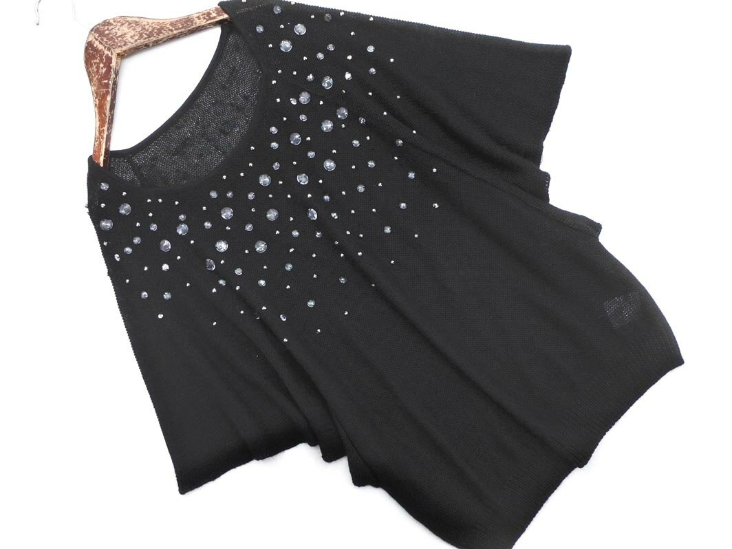 STRAWBERRY-FIELDS ストロベリーフィールズ リネン混 ビジュー サマー ニット セーター 黒 ■◆ ☆ fga8 レディース【USED】【中古】【古着】【ブランド古着買取・販売ABJ】