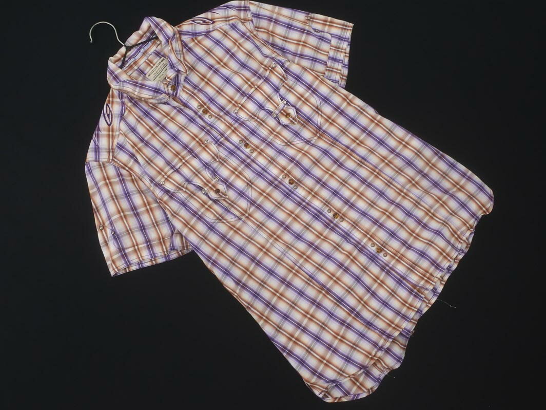 NICOLE CLUB ニコルクラブ チェック 半袖 シャツ size48/紫x茶 ■◆ ☆ fgd0 メンズ【USED】【中古】【古着】【ブランド古着買取・販売ABJ】