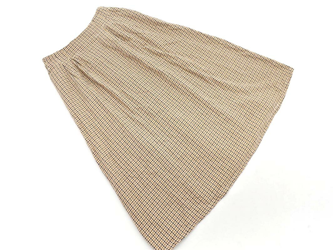 新品 アースミュージック＆エコロジー ウール見え コットン チェック ロング スカート sizeF/イエロー ◇■ ☆ fkb1 レディース【USED】【中古】【古着】【ブランド古着買取・販売ABJ】