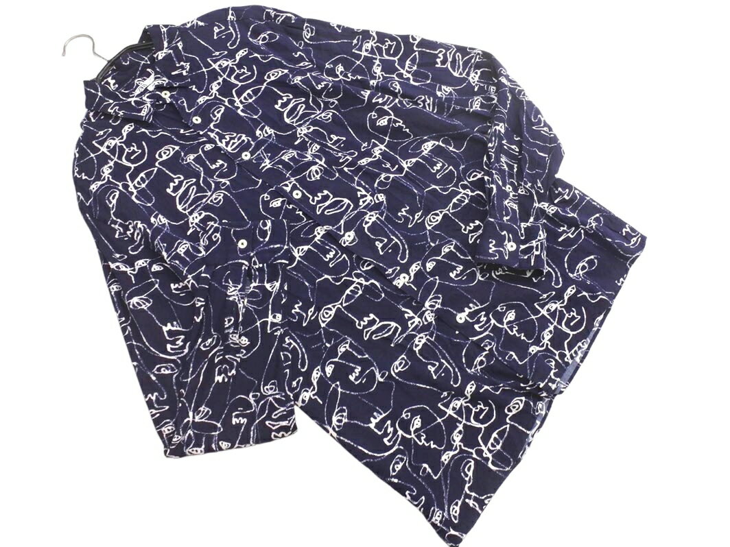 ZARA ザラ 総柄 シャツ sizeL/紺 ■◇ ☆ gbb7 メンズ【USED】【中古】【古着】【ブランド古着買取・販売ABJ】