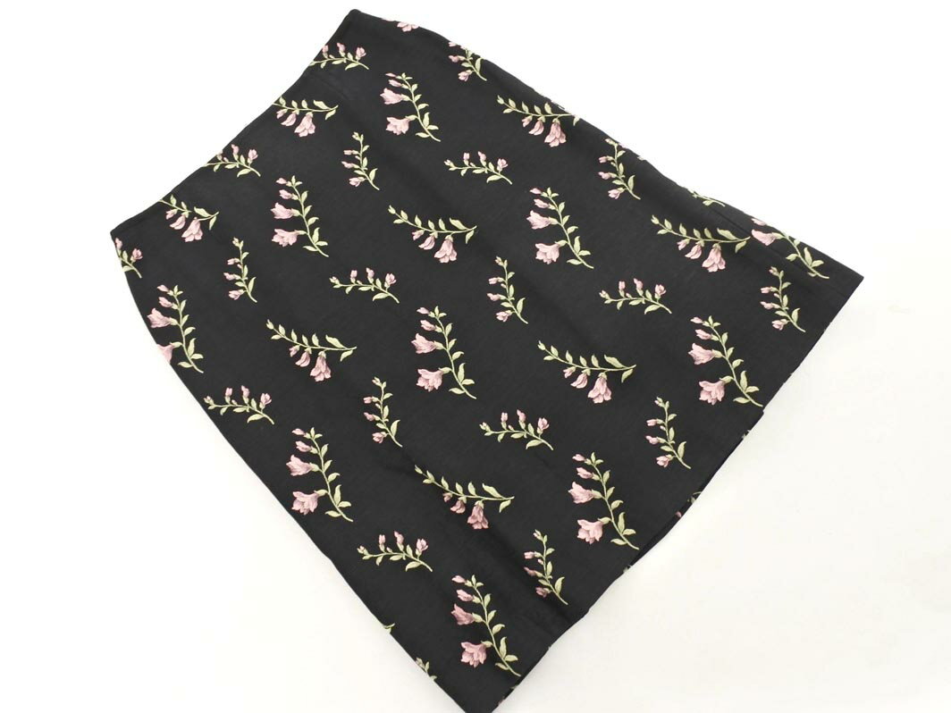 ネコポスOK mila schon ミラショーン 花柄 ギャザー スカート size42/黒 ■◇ ☆ fic6 レディース【USED】【中古】【古着】【ブランド古着買取・販売ABJ】