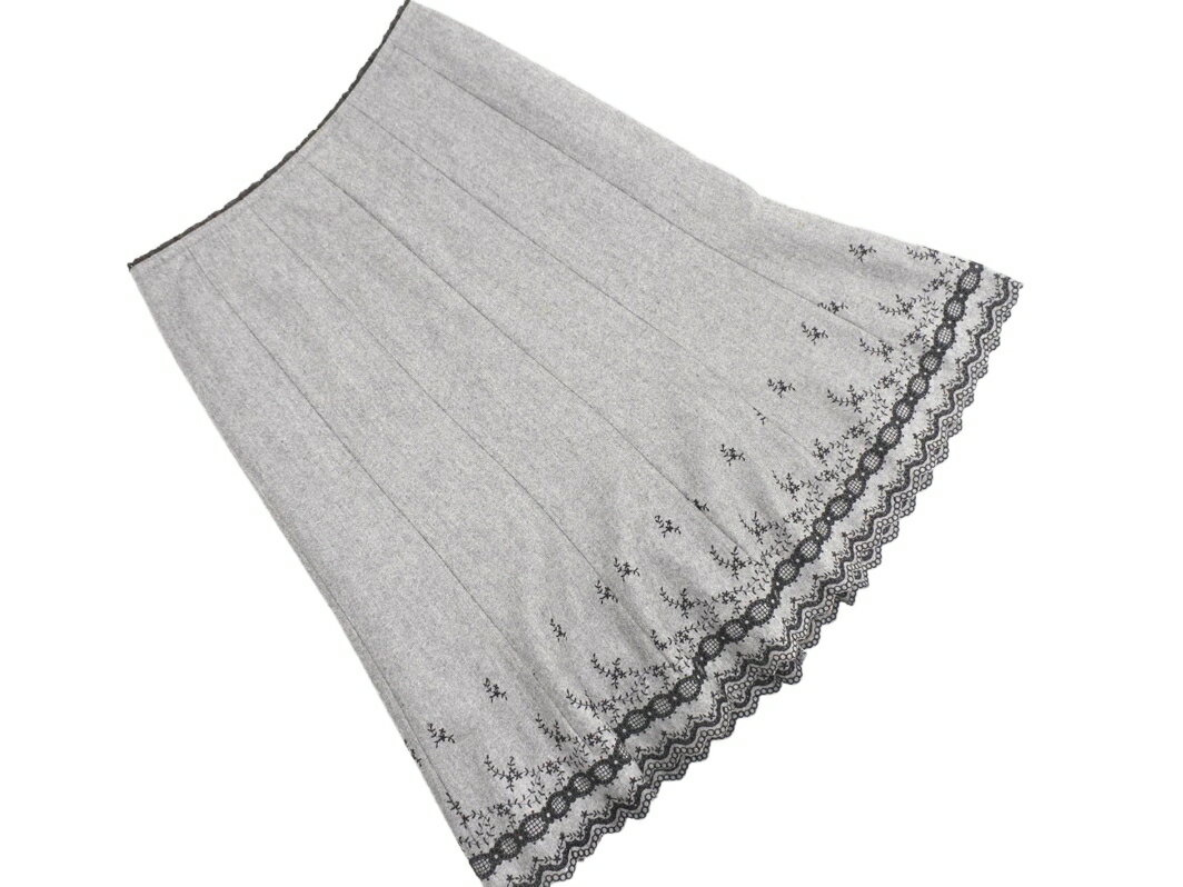ネコポスOK L'EST ROSE レストローズ ウール混 刺繍 フレア スカート size2/グレー ◇■ ☆ faa9 レディース【USED】【中古】【古着】【ブランド古着買取・販売ABJ】