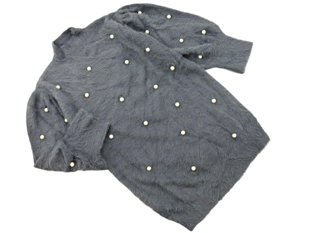 マジェスティックレゴン パールビーズ シャギー ボリュームスリーブ ニット セーター sizeM/グレー ◇■ ..