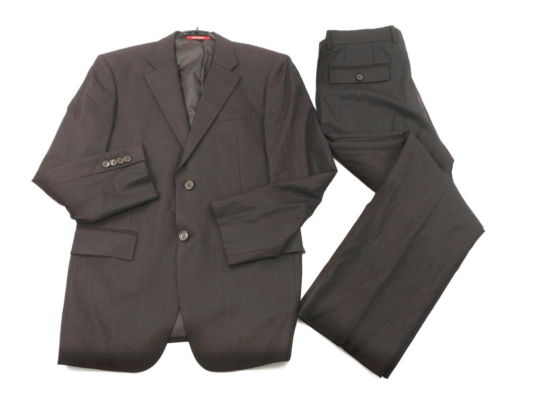 YUMI KATSURA ウール100% ストライプ セットアップ ジャケット パンツ スーツ size94AB/ブラウン ◇■ ☆ fhd0 メンズ【USED】【中古】【古着】【ブランド古着買取・販売ABJ】
