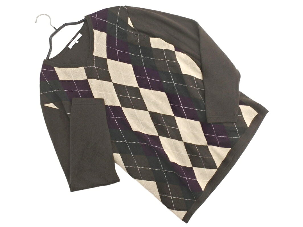 グリーンレーベル ユナイテッドアローズ アーガイル Vネック ニット セーター sizeM/こげ茶x紫xベージュ ◇■ ☆ fhd0 メンズ【USED】【中古】【古着】【ブランド古着買取・販売ABJ】