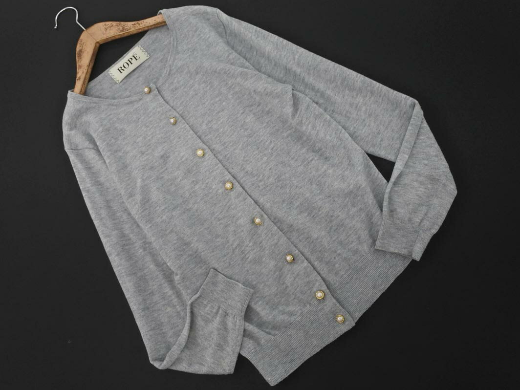 ネコポスOK ROPE ロペ パールビーズ カーディガン sizeM/グレー ◇■ ☆ fhd0 レディース【USED】【中古】【古着】【ブランド古着買取・販売ABJ】