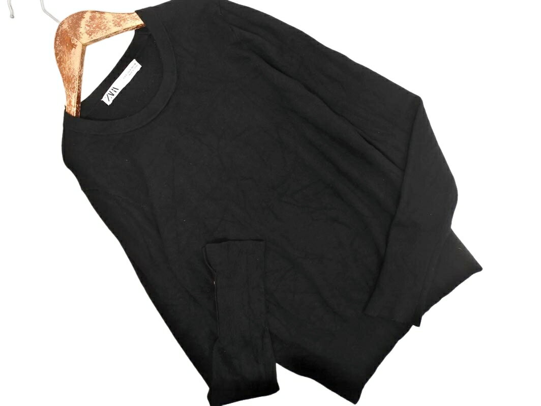 ZARA ザラ 袖 ボタン クルーネック ニット セーター sizeS/黒 ◇■ ☆ fib6 レディース【USED】【中古】【..