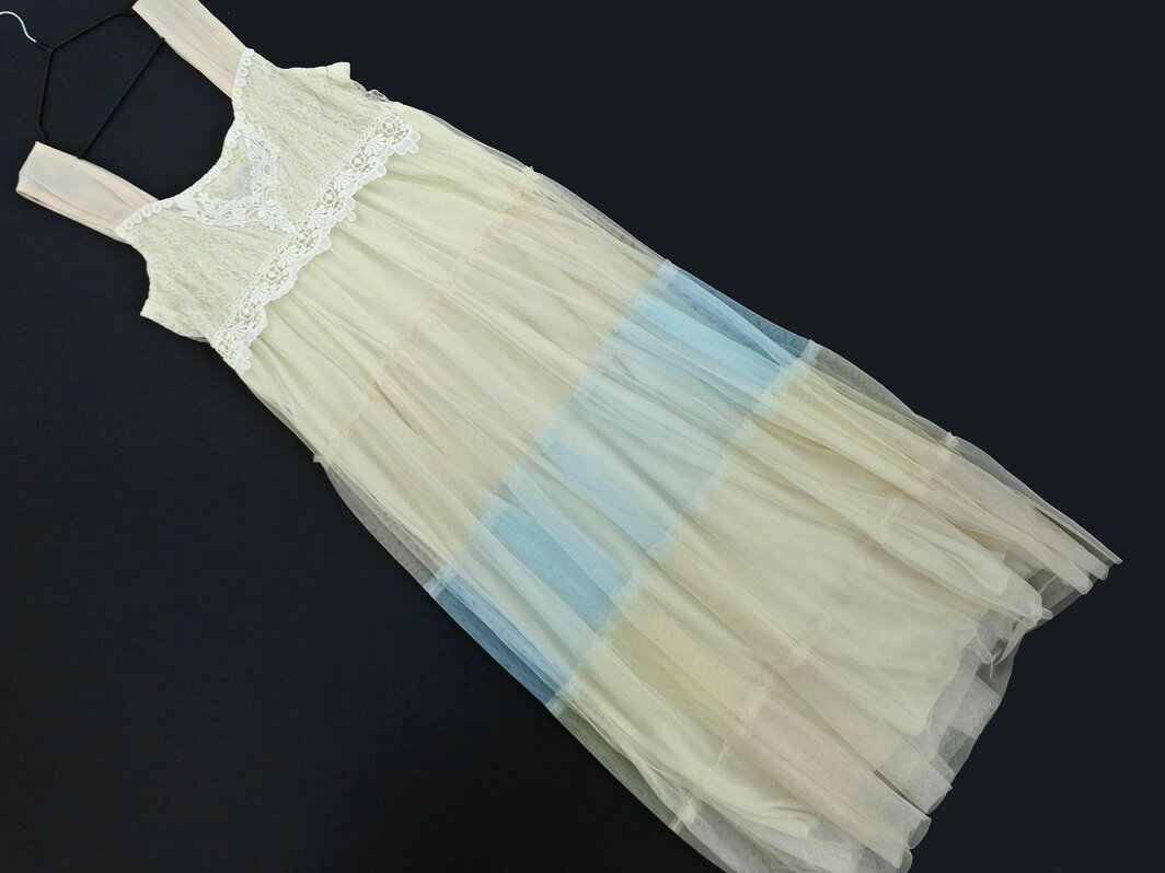 ROJITA ロジータ チュール レース ワンピース ライトベージュx水色 ■◆ ☆ ghb7 レディース【USED】【中古】【古着】【ブランド古着買取・販売ABJ】