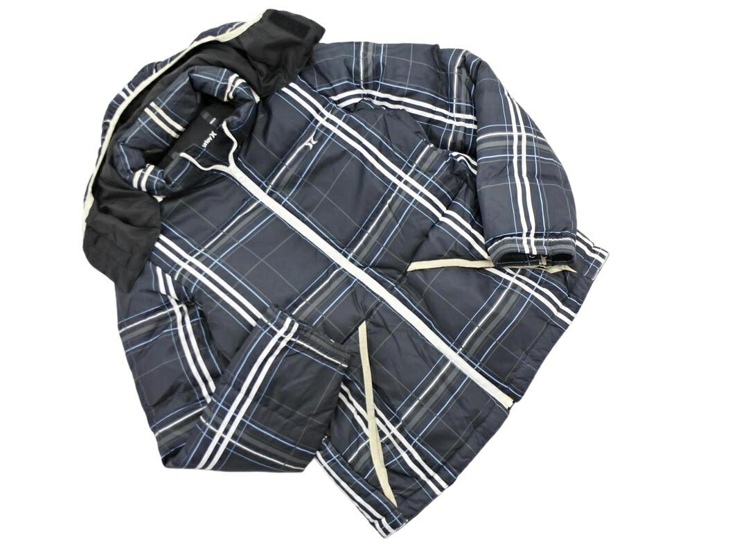 Hurley ハーレー チェック フード ダウン ジャケット sizeM/濃紺 ◆■ ☆ fkc6 メンズ【USED】【中古】【古着】【ブランド古着買取・販売ABJ】