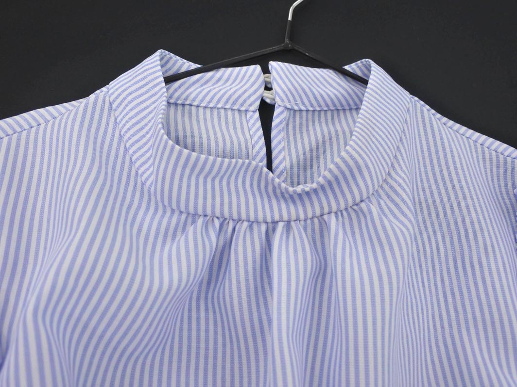 MIIA ミーア ストライプ プリーツ パフスリーブ ワンピース sizeF/青x白 ■◆ ☆ fia2 レディース【USED】【中古】【古着】【ブランド古着買取・販売ABJ】