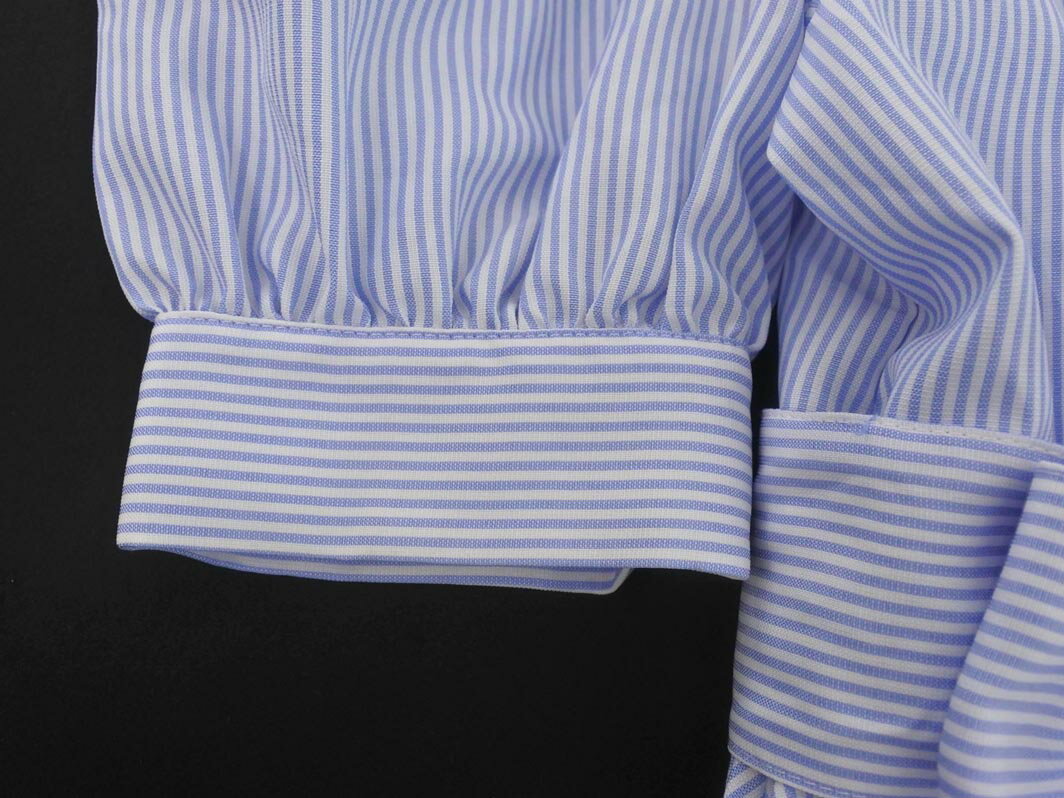 MIIA ミーア ストライプ プリーツ パフスリーブ ワンピース sizeF/青x白 ■◆ ☆ fia2 レディース【USED】【中古】【古着】【ブランド古着買取・販売ABJ】