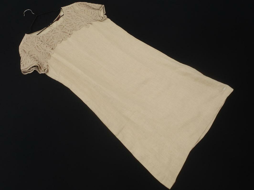 AMACA アマカ リネン100% レース Aライン ワンピース size40/ベージュ ■◆ ☆ fgb8 レディース【USED】【中古】【古着】【ブランド古着買取・販売ABJ】(4)