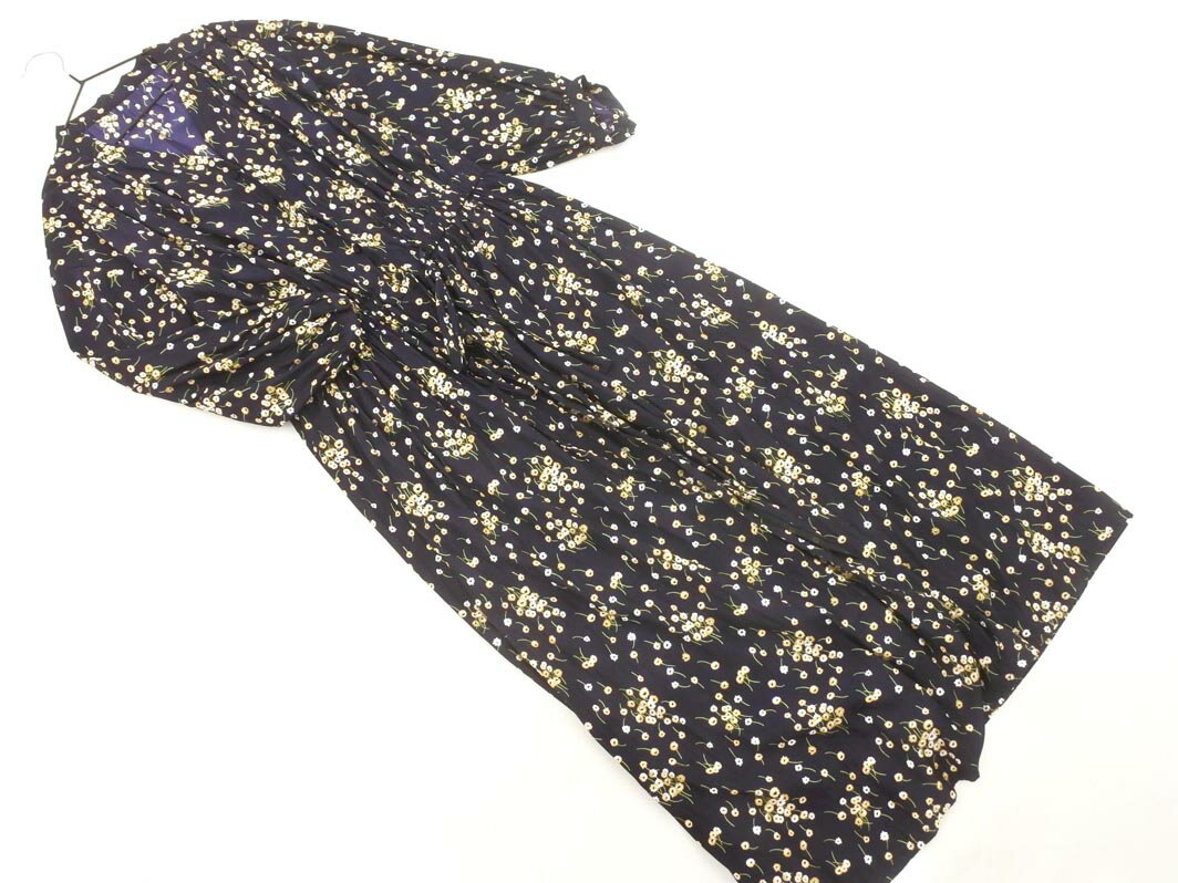 Afternoon Tea アフタヌーンティー 花柄 ウエストリボン ワンピース sizeMR/紺 ■◇ ☆ fgb8 レディース【USED】【中古】【古着】【ブランド古着買取・販売ABJ】
