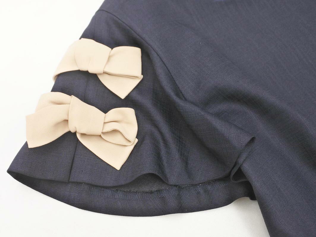 anatelier アナトリエ リボン Aライン ワンピース size38/紺 ■◆ ☆ ffa6 レディース【USED】【中古】【古着】【ブランド古着買取・販売ABJ】