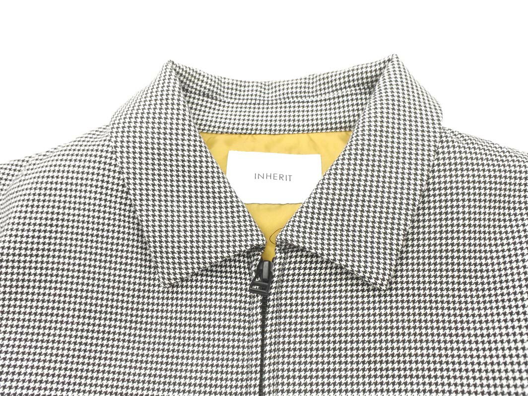 INHERIT インヘリット 千鳥柄 ジップアップ ジャケット sizeL/白x黒 ◇■ ☆ fjc1 メンズ【USED】【中古】【古着】【ブランド古着買取・販売ABJ】