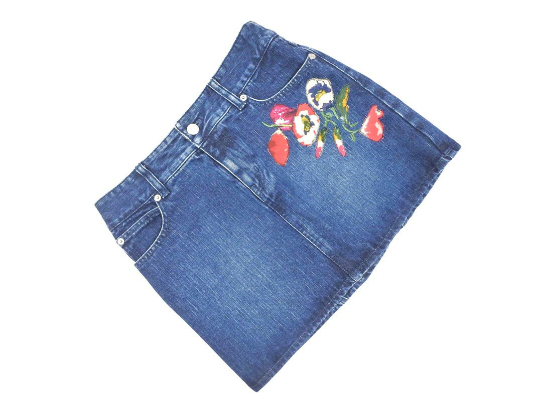 JILLSTUART ジルスチュアート 刺繍 Aライン 台形 デニムスカート size2/紺 ■◇ ☆ geb5 レディース【USED】【中古】【古着】【ブランド古着買取・販売ABJ】