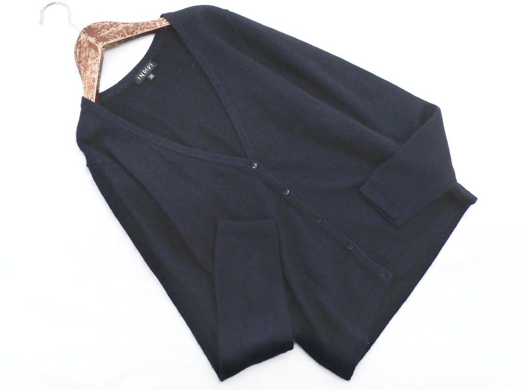 ネコポスOK INDIVI インディヴィ アンゴラ混 Vネック カーディガン size38/黒 ◇■ ☆ elc5 レディース【USED】【中古】【古着】【ブランド古着買取・販売ABJ】